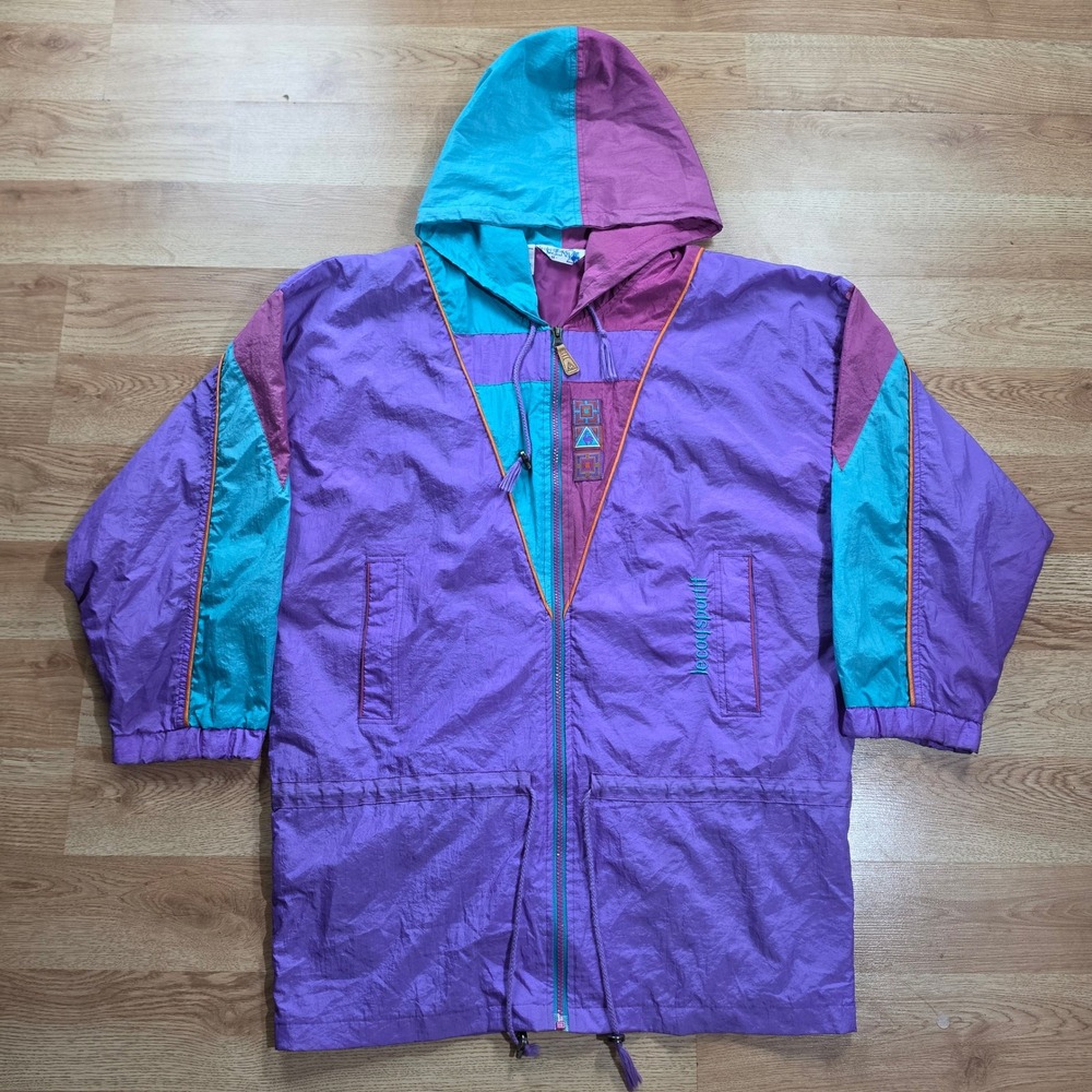 Le Coq Sportif Windbreaker Parka Mens M Vintage Colorblock Purple Teal 90s Gorp